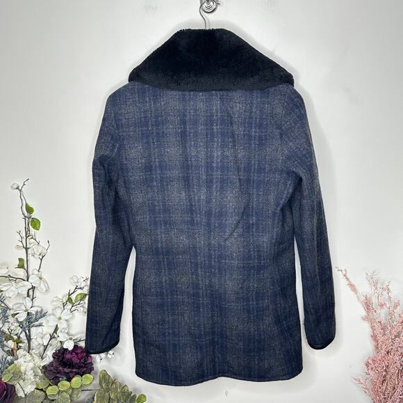 SCHOTT NYC PERFECTO BRAND Thompson Wool Plaid Coat Mouton Fur Collar Sz S - Picture 3 of 6